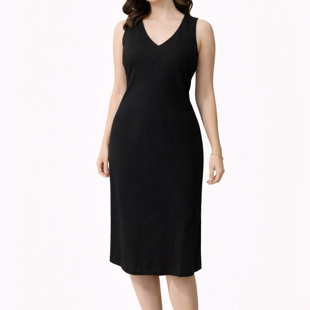 Tribeca Dress 8 Black Linen Blend A Line Sleeveless V Neck Classic
